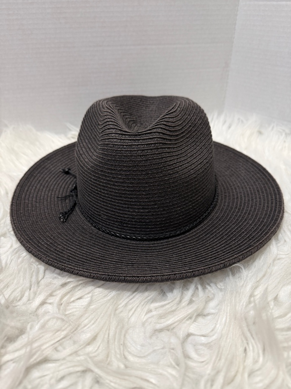 Carly Jean Los Angeles Charcoal Gray Wide-Brim Straw Fedora